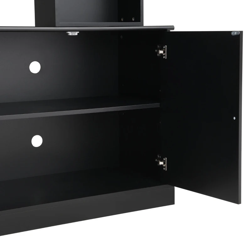Mid-Century Entertainment Centre with 7 Adjustable Shelves, 4-Piece TV Wall Unit Console with 6 Cable Holes, 95.5'' L x 15.5'' W x 76.5'' H, Black