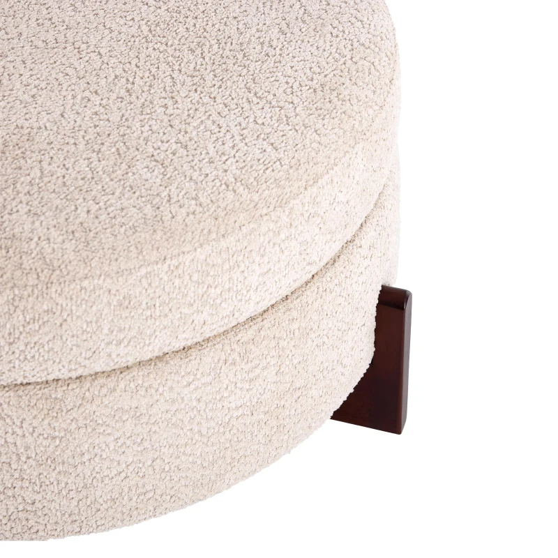Chic Round Ottoman with Storage and Tufted Upholstery, Versatile Coffee Table for Living Room and Bedroom, 32'' L x 32" W x 17.5" H, Almond