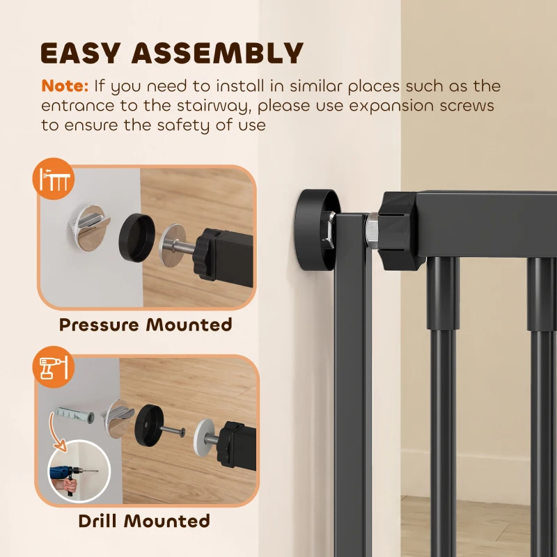 PawHut 71" Extra Tall Cat Gate,  29"-39" Wide Pet Gate with No Drilling, Narrow Spacing, Pull-Ring Latch, 2 Extension Kits