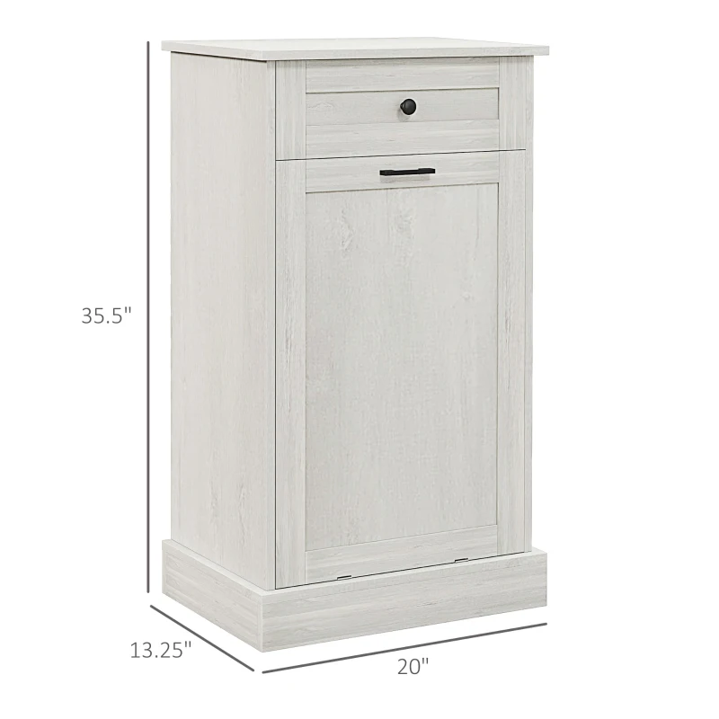 HOMCOM Kitchen Tilt Out Trash Bin Cabinet Free Standing Storage Cabinet with Drawer, Light Gray