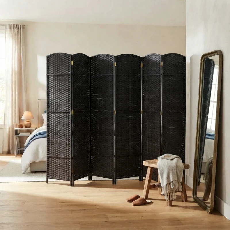 HOMCOM Folding Room Divider Screen 6 Panel 5.6 ' Tall Privacy Screen Freestanding Room Partition for Home Office, Black