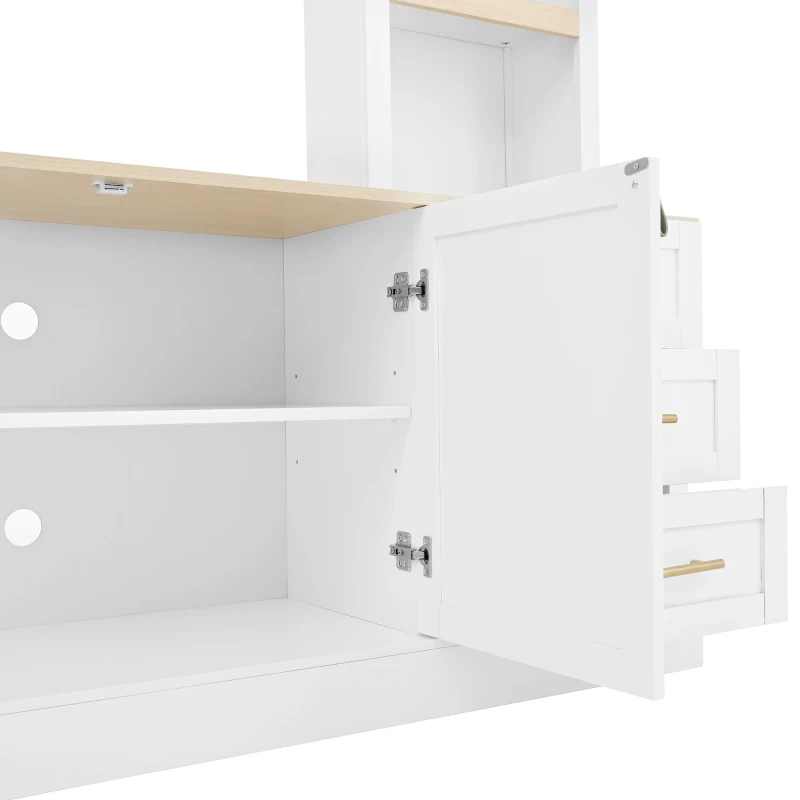 Rustic Farmhouse Entertainment Centre with 6 Storage Drawers, Modern TV Wall Unit with Adjustable Shelves, 98.5'' L x 15.5'' W x 79.5'' H, White
