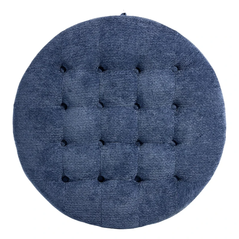 Elegant Round Storage Ottoman with Tufted Chenille and Removable Lid, Versatile Coffee Table for Living Room, 28'' L x 28" W x 16.5" H, Blue