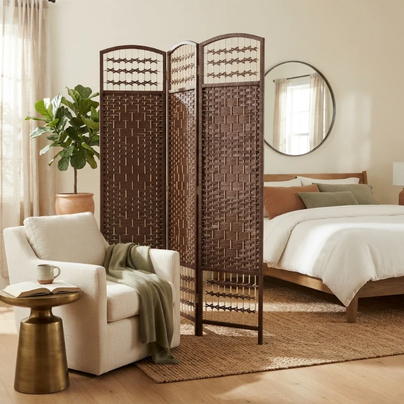 HOMCOM 3 Panel Folding Room Divider Portable Privacy Screen Wave Fiber Room Partition for Home Office Brown