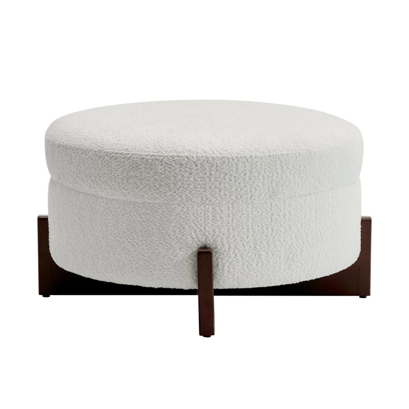 Chic Round Ottoman with Storage and Tufted Upholstery, Versatile Coffee Table for Living Room and Bedroom, 32'' L x 32" W x 17.5" H, Soft White