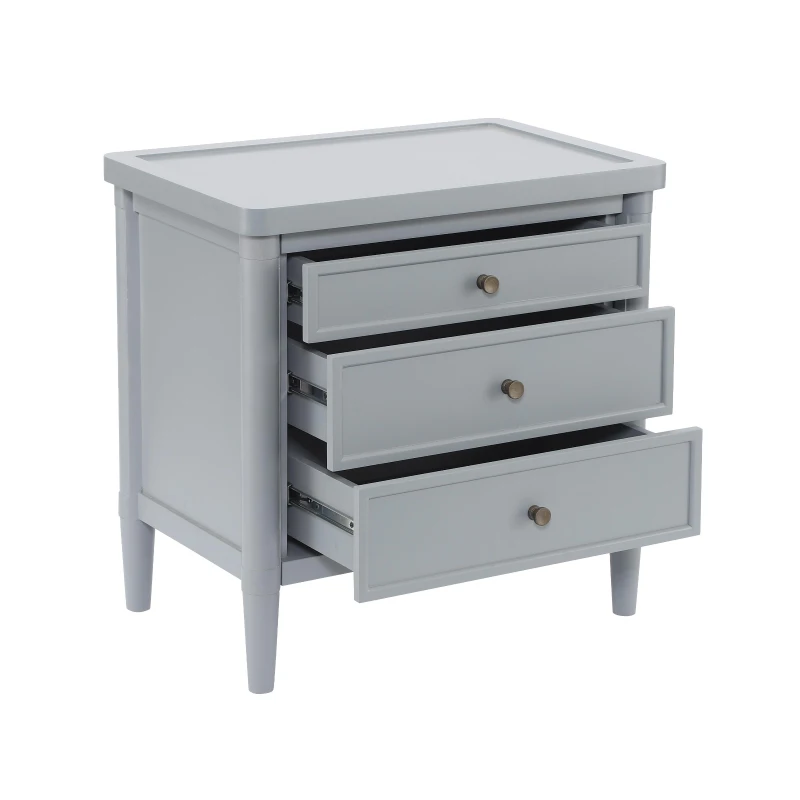 Modern Farmhouse Nightstand Set of 2 with 3 Storage Drawers, Wooden Bedside End Tables with Tapered Legs, 23.5'' L x 15.5'' W x 24.5'' H, Gray