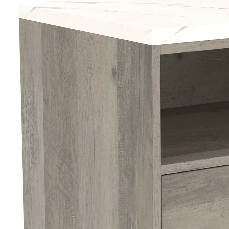 HOMCOM Floating Bedside Tables Set of 2 with Drawer, Open Storage and White Marble Effect Top for Bedroom, Natural