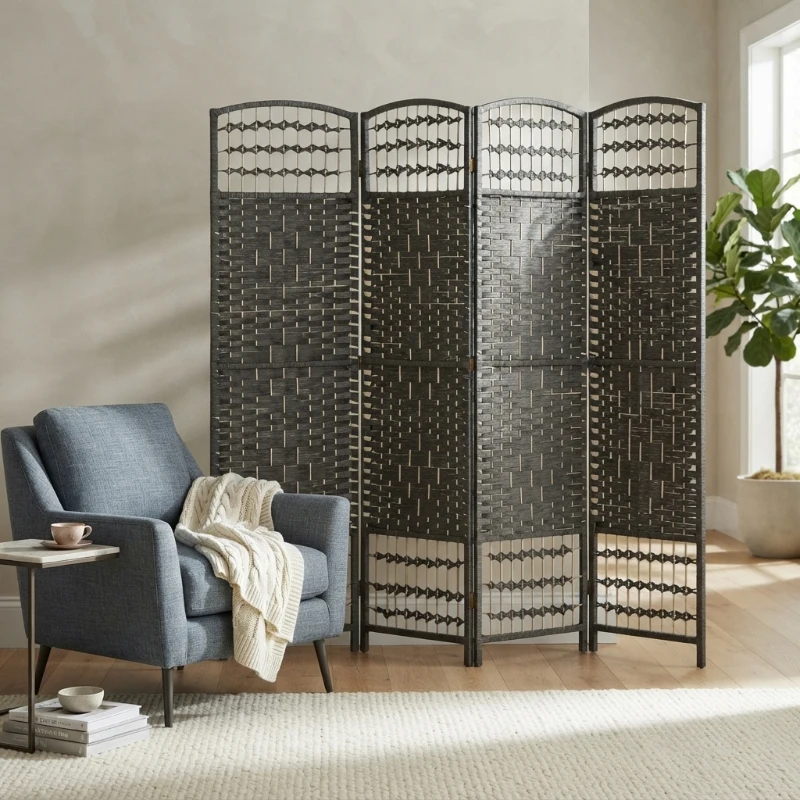 HOMCOM 4 Panel Room Divider, Folding Screen, 5.6', Dark Gray