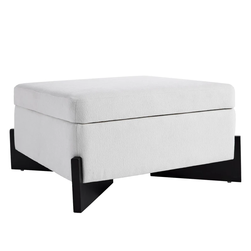 Modern Large Square Ottoman with Faux Leather and Hidden Storage, Versatile Coffee Table for Living Room, 30.5'' L x 30.5" W x 17.5" H, White