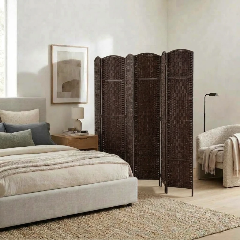 HOMCOM 6' Tall Wicker Weave 6 Panel Room Divider Privacy Screen - Brown