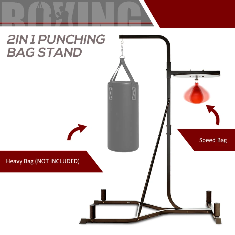 Soozier 2-in-1 Punching Bag Stand, Adjustable Height Heavy Bag Stand with Weighted Base and Speed Bag for Home, Black
