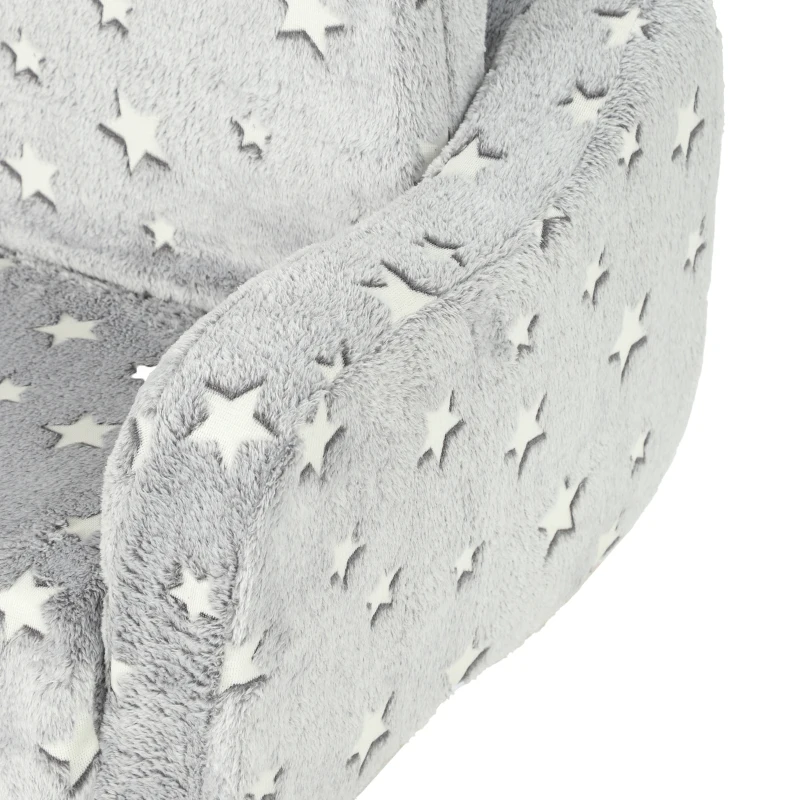 Qaba Kids Couch, 2 in 1 Toddler Couch with Glow in the Dark Stars, Sit to Lie, Ready from Box for Bedroomfor 18-48 M, Grey