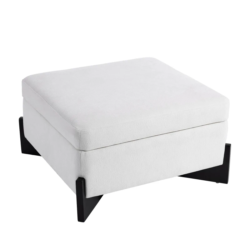 Modern Large Square Ottoman with Faux Leather and Hidden Storage, Versatile Coffee Table for Living Room, 30.5'' L x 30.5" W x 17.5" H, White