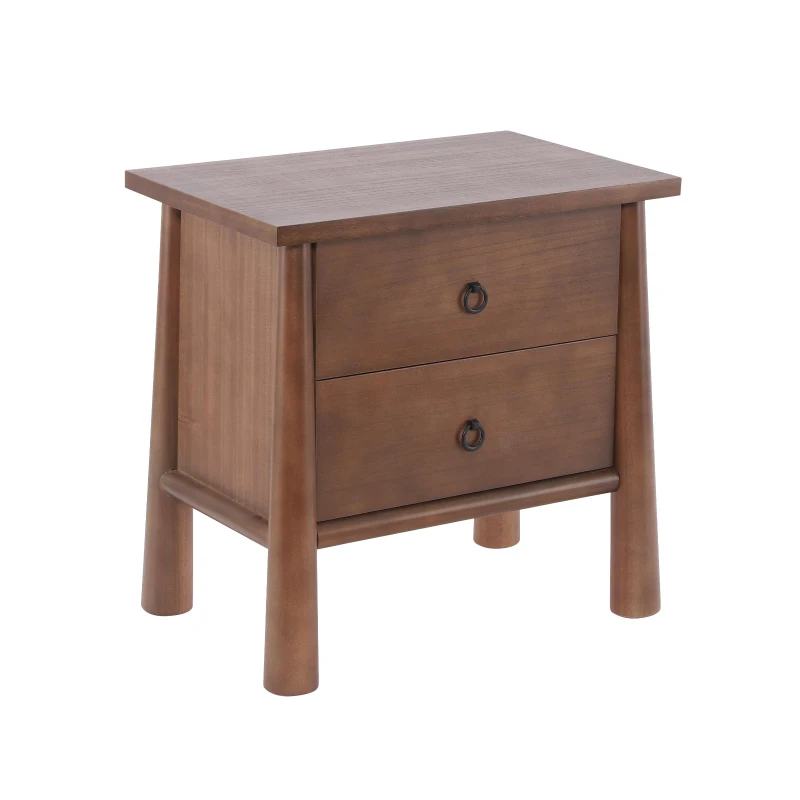 Modern Nightstand with 2 smooth-gliding drawers, Wooden Bedside Storage Table with Signature Rounded Legs, 23.5'' L x 15.5'' W x 23.5'' H, Brown