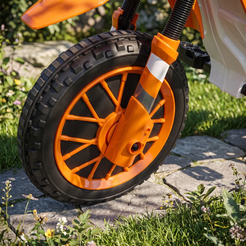 Aosom 12V Kids Motorcycle with Dual Motors, Training Wheels, Rear Suspension, Soft Start, Max Speed 5 MPH, Ages 3-6, Orange