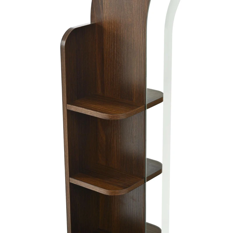 Modern Floating Makeup Vanity with Arched Mirror, Outlet and 3-Color Lights, Versatile Wall Vanity for Bedrooms, 23'' L x 15.5" W x 48" H, Walnut