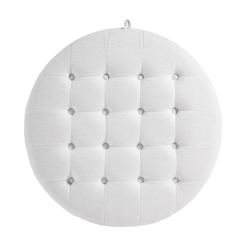 Elegant Round Storage Ottoman with Tufted Chenille and Removable Lid, Versatile Coffee Table for Living Room, 28'' L x 28" W x 16.5" H, White