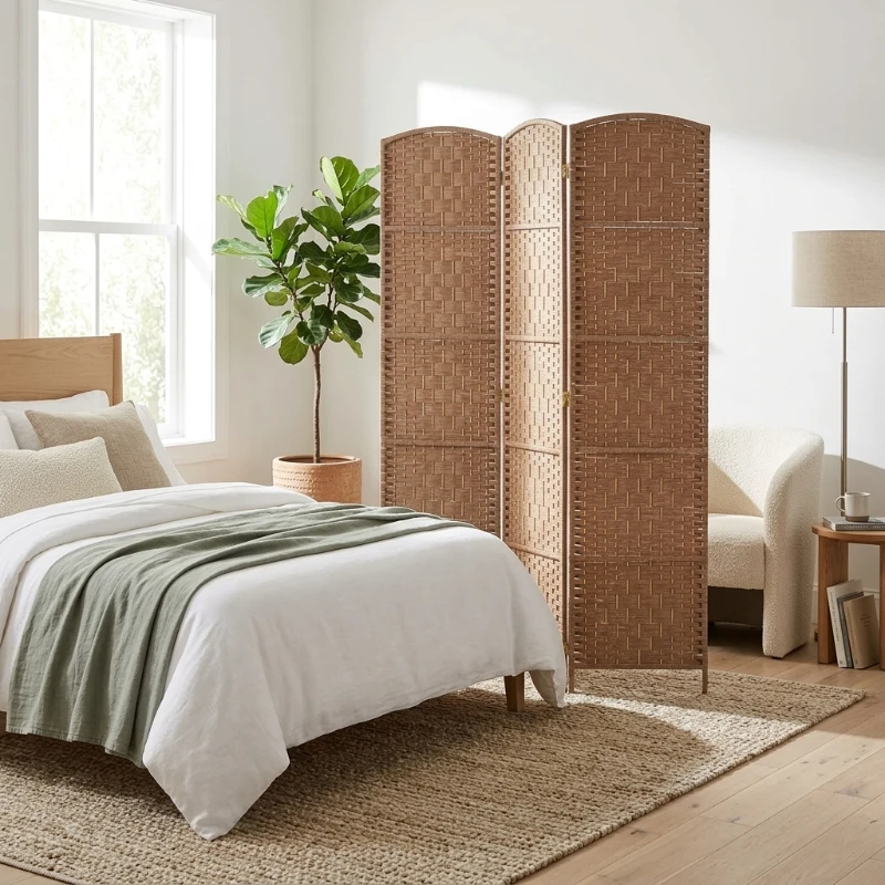 HOMCOM 6' Tall Wicker Weave 3 Panel Room Divider Wall Divider, Natural Wood