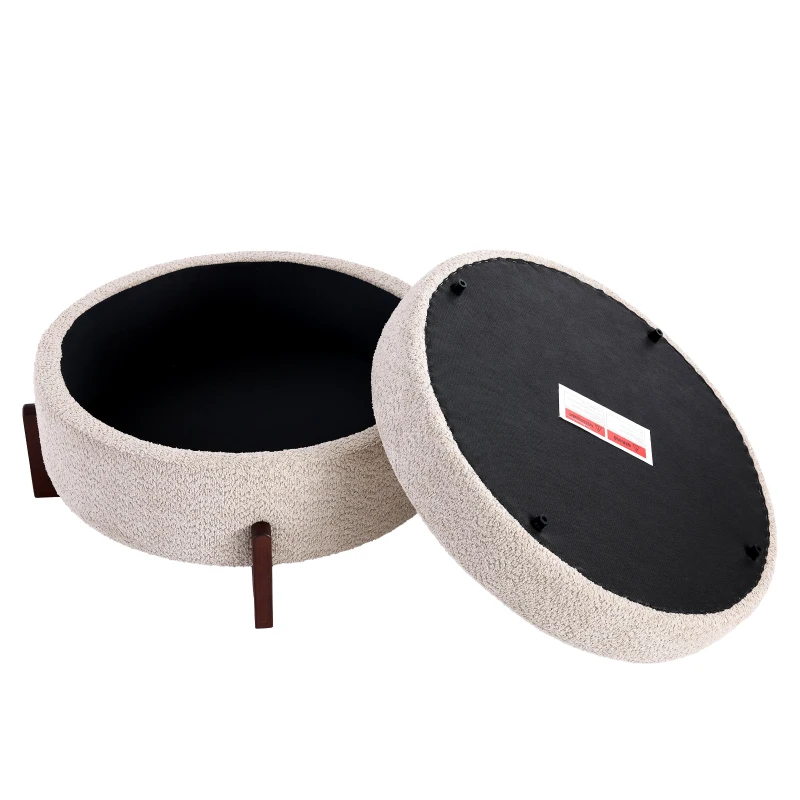 Chic Round Ottoman with Storage and Tufted Upholstery, Versatile Coffee Table for Living Room and Bedroom, 32'' L x 32" W x 17.5" H, Almond