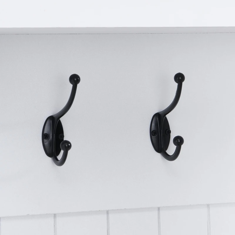 Farmhouse Hall Tree Coat Rack with 8 Retro Hooks, Shoe Bench Unit with 8 Storage Compartments, 59'' L x 15.5'' W x 76.5'' H, White