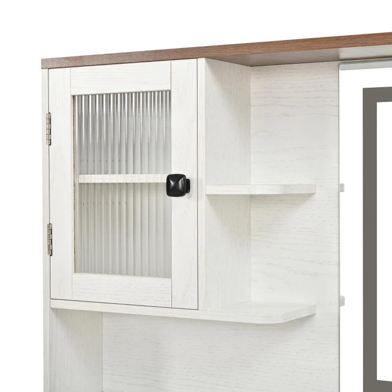 Farmhouse Makeup Vanity with LED Mirror and Outlet, Chic Dressing Table with Drawers and Stool, 37.5'' L x 15.5" W x 56" H, White+Walnut