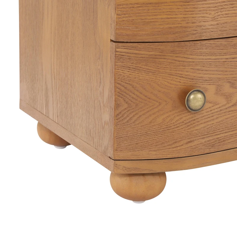 Retro Modern Nightstand Set of 2 with 3 Wave Drawers, Wooden Bedside Storage Tables with Bulbous Feet, 23.5'' L x 15.5'' W x 22.5'' H, Brown