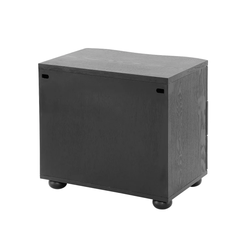 Retro Modern Nightstand Set of 2 with 3 Wave Drawers, Wooden Bedside Storage Tables with Bulbous Feet, 23.5'' L x 15.5'' W x 22.5'' H, Black