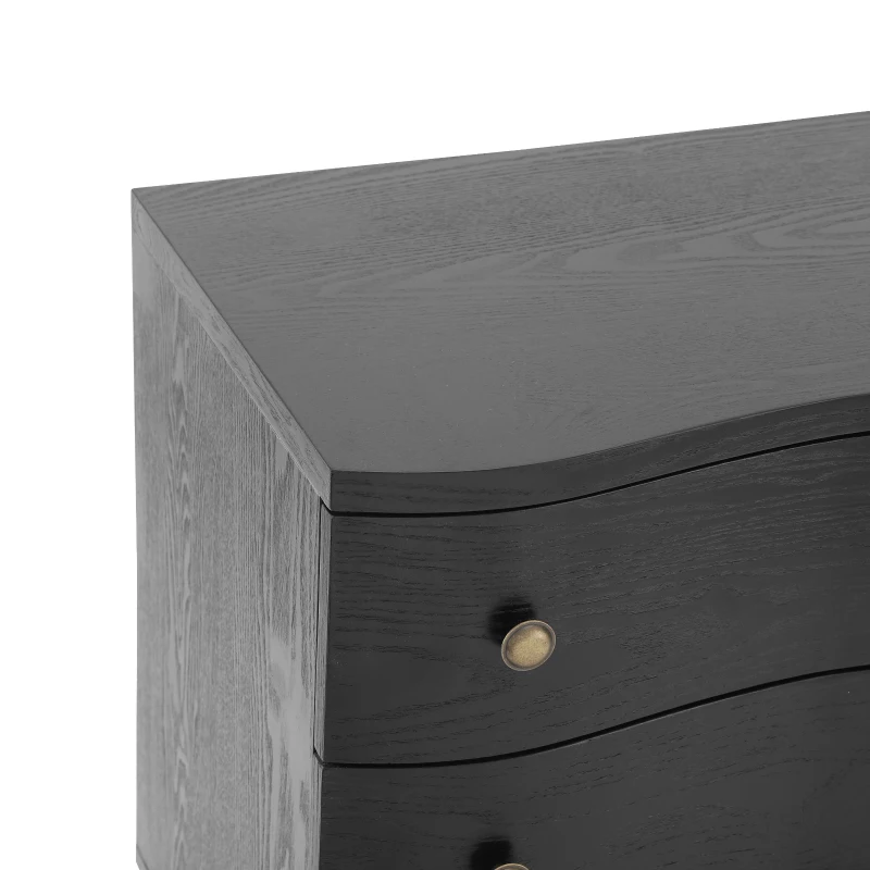 Retro Modern Nightstand Set of 2 with 3 Wave Drawers, Wooden Bedside Storage Tables with Bulbous Feet, 23.5'' L x 15.5'' W x 22.5'' H, Black