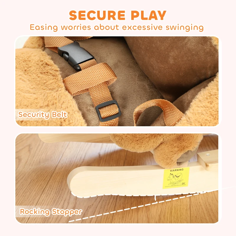 Qaba Rocking Horse for Toddlers 1-3 Years, Squirrel Baby Rocking Horse with Animal Sound, Safety Belt, Brown
