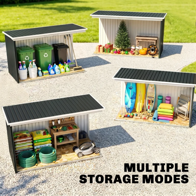 Outsunny 9x4 Outdoor Storage Shed Galvanized Steel Garden Shed with Foundation Kit, Ventilation & Doors, Dark Grey