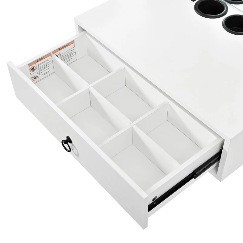 Modern Floating Makeup Vanity with Arched Mirror, Outlet and 3-Color Lights, Versatile Wall Vanity for Bedrooms, 23'' L x 15.5" W x 48" H, White
