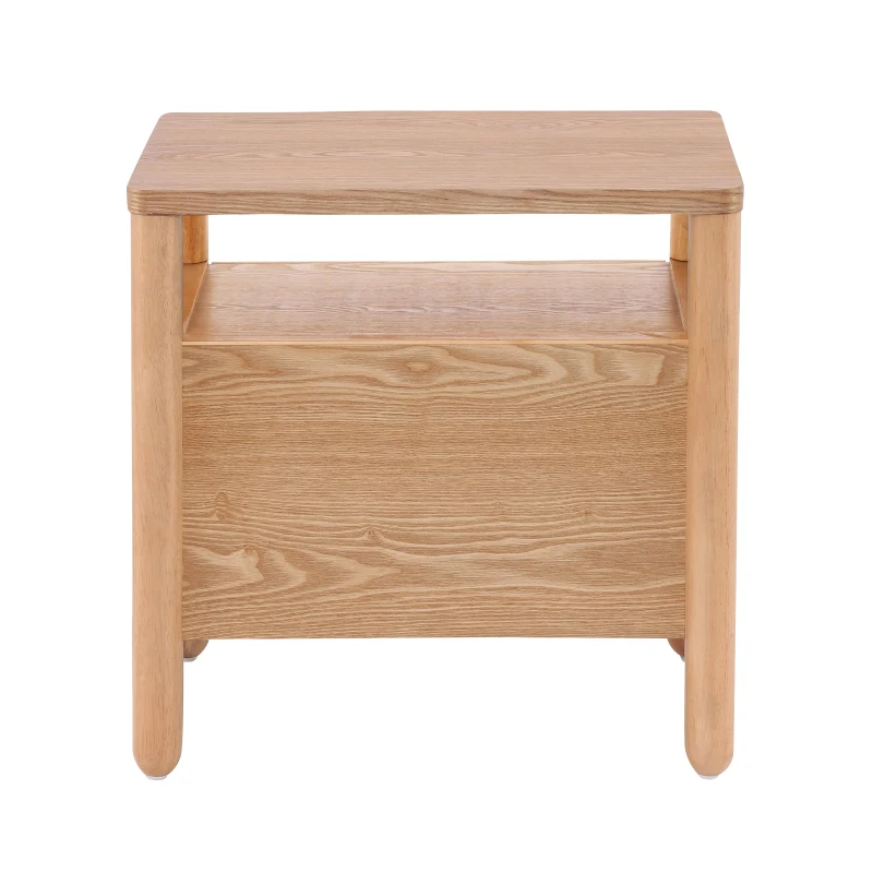 Modern Nightstand with Open Shelf and 2 Drawers, Wooden Bedside Storage Table Unit with Rounded Corners, 23.5'' L x 15.5'' W x 24'' H, Light Natural