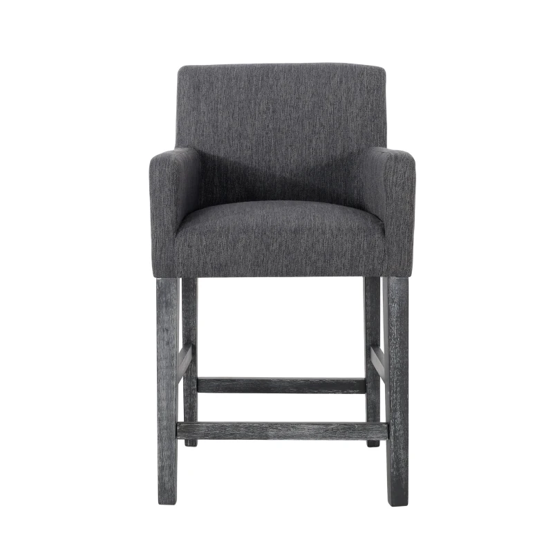 Modern Upholstered Counter Stool with Rounded Armrests, Soft Kitchen Stool with Rubberwood Frame, 23.5'' L x 23.5" W x 39.5" H, Charcoal