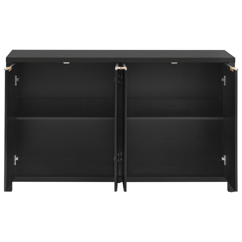 Elegant Fluted Buffet Cabinet with Sculpted Doors, Farmhouse Storage Sideboard for Kitchen Dining Living Room, 55" L × 15.5" W × 33" H, Black