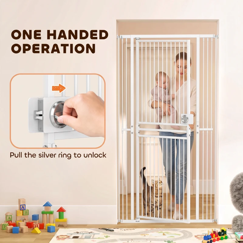 PawHut 71" Extra Tall Cat Gate,  29"-39" Wide Pet Gate with No Drilling, Narrow Spacing, Pull-Ring Latch, 2 Extension Kits