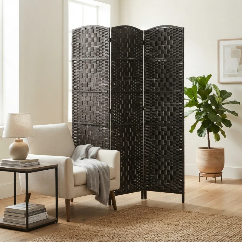 HOMCOM Room Divider, 3 Panel Folding Privacy Screen, 70.9" Tall Portable Weave Partition Wall Divider for Bedroom, Coffee