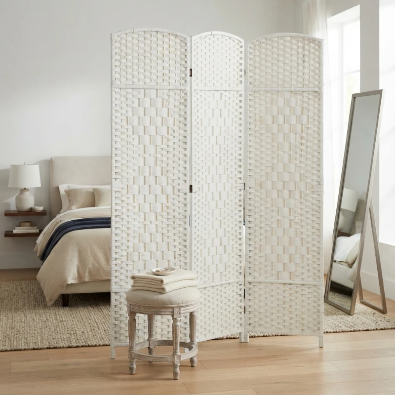 HOMCOM Folding Room Divider Screen 3 Panel 6' Tall Privacy Screen Freestanding Wood Partition for Home Office, White