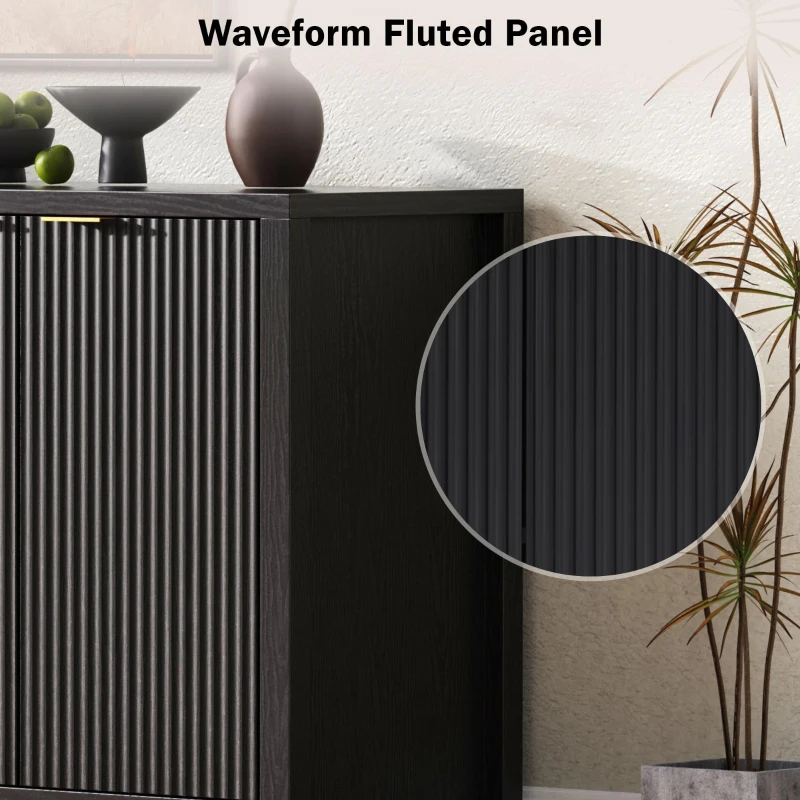 Elegant Fluted Buffet Cabinet with Sculpted Doors, Farmhouse Storage Sideboard for Kitchen Dining Living Room, 55" L × 15.5" W × 33" H, Black