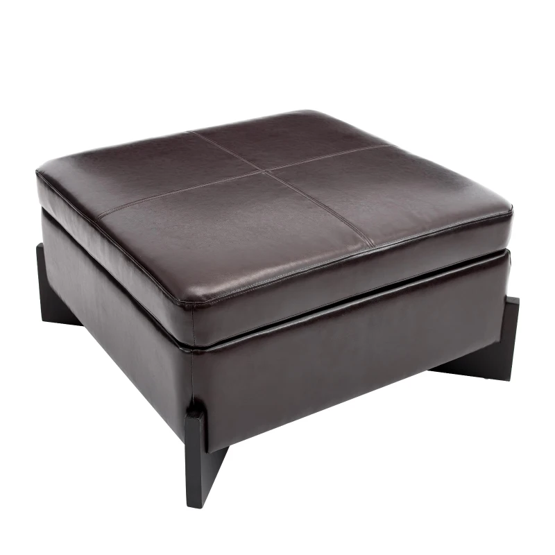 Modern Large Square Ottoman with PU Leather and Hidden Storage, Versatile Coffee Table for Living Room, 30.5'' L x 30.5" W x 17.5" H, Dark Brown