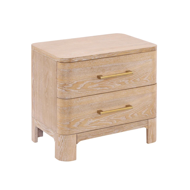 Modern Nightstand with 2 Drawers, Rounded Corners and Gold Handles, Versatile Storage Cabinet for Bedroom, 23.5'' L x 15.5" W x 22.5" H, Natural