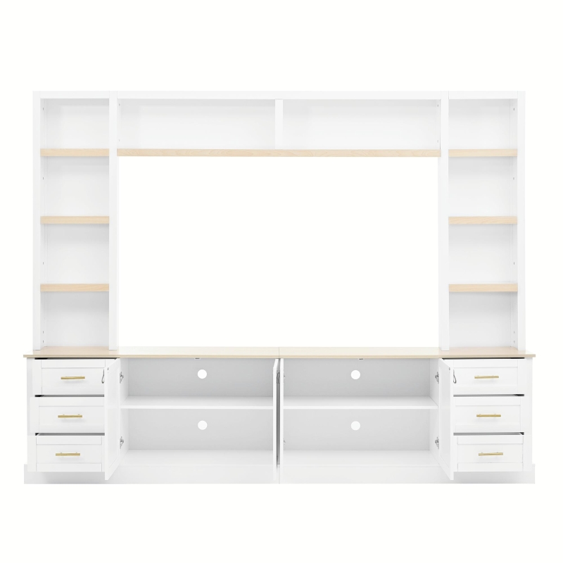 Rustic Farmhouse Entertainment Centre with 6 Storage Drawers, Modern TV Wall Unit with Adjustable Shelves, 98.5'' L x 15.5'' W x 79.5'' H, White