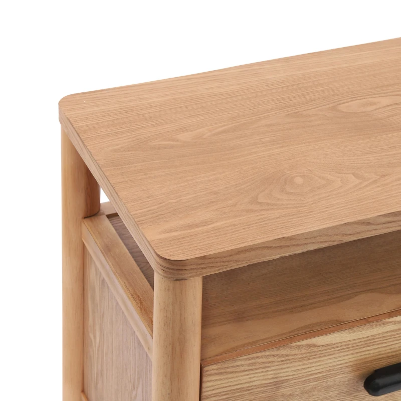 Modern Nightstands with Open Shelf and 2 Drawers, Wooden Bedside Storage Table Unit with Rounded Corners, 23.5'' L x 15.5'' W x 24'' H, Light Natural