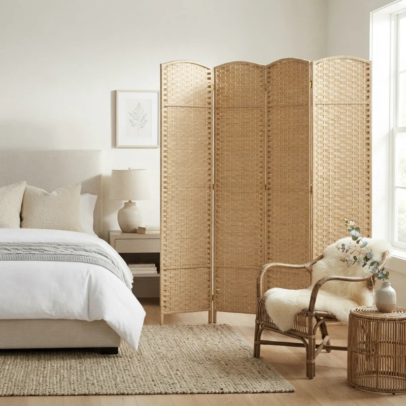 HOMCOM Folding Room Divider Screen 4 Panel 5.6 ' Tall Privacy Screen Freestanding Room Partition for Home Office, Nature Wood