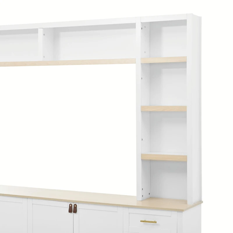 Rustic Farmhouse Entertainment Centre with 6 Storage Drawers, Modern TV Wall Unit with Adjustable Shelves, 98.5'' L x 15.5'' W x 79.5'' H, White
