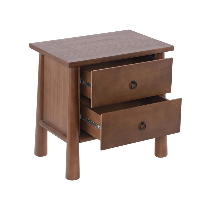 Modern Nightstand Set of 2 with 2 Drawers, Wooden Bedside Storage Tables with Signature Rounded Legs, 23.5'' L x 15.5'' W x 23.5'' H, Brown