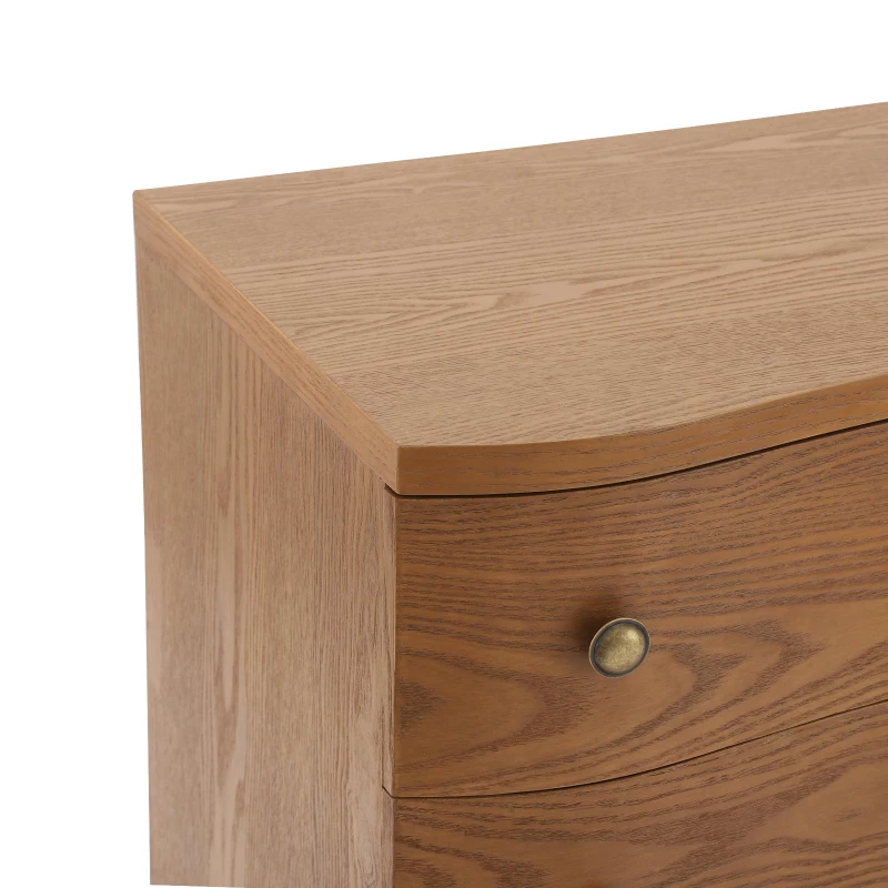 Retro Modern Nightstand Set of 2 with 3 Wave Drawers, Wooden Bedside Storage Tables with Bulbous Feet, 23.5'' L x 15.5'' W x 22.5'' H, Brown