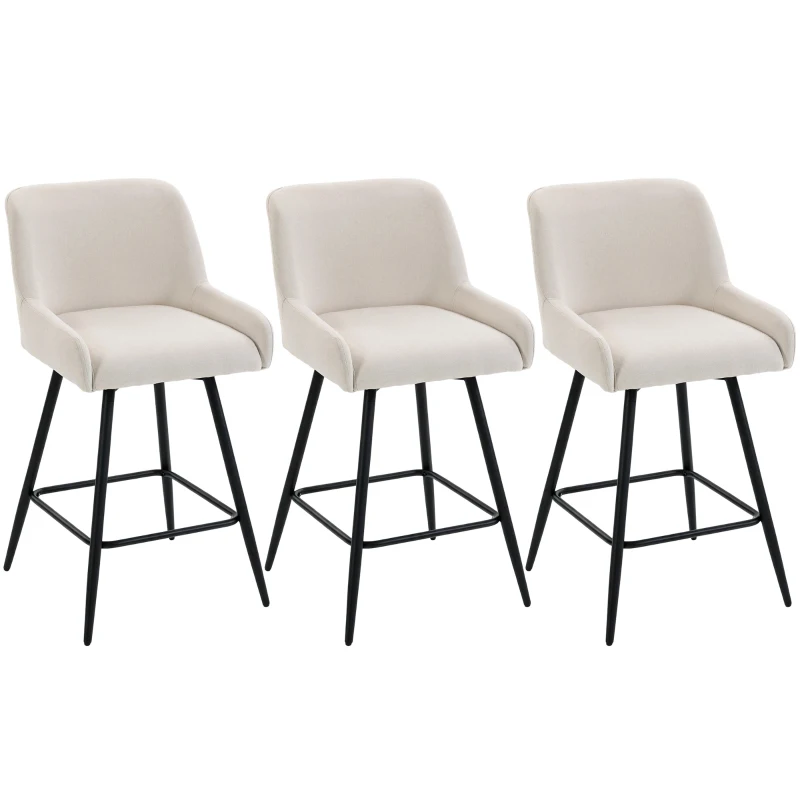 HOMCOM Kitchen Island Chairs Counter Height Bar Stools with Swivel Linen Seat and Footrest, Cream White