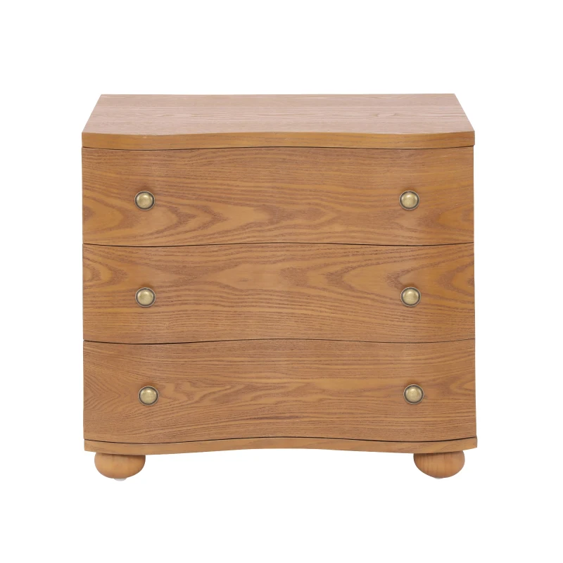 Retro Modern Nightstand Set of 2 with 3 Wave Drawers, Wooden Bedside Storage Tables with Bulbous Feet, 23.5'' L x 15.5'' W x 22.5'' H, Brown