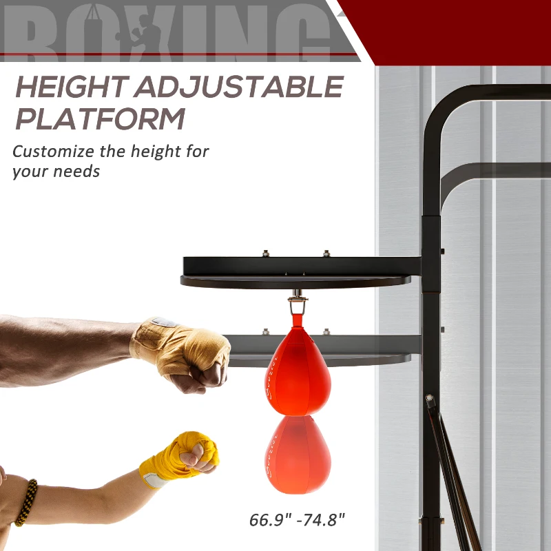 Soozier 2-in-1 Punching Bag Stand, Adjustable Height Heavy Bag Stand with Weighted Base and Speed Bag for Home, Black