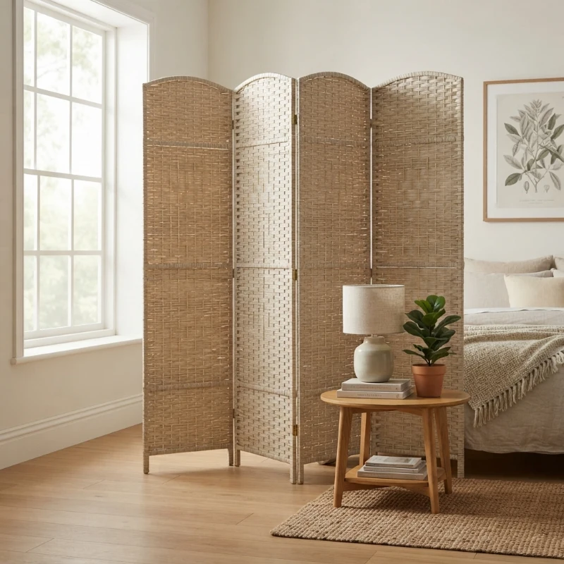 HOMCOM Folding Room Divider Screen 4 Panel 6' Tall Privacy Screen Freestanding Wood Partition for Home Office, Washed Oak